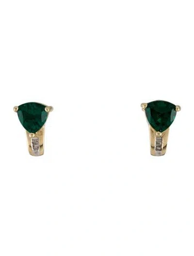 Pre-owned Earrings 10k Synthetic Emerald & Diamond  In Multi