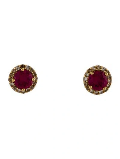 Pre-owned Earrings 10k Synthetic Ruby & Synthetic Sapphire Stud  In Multi