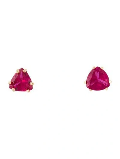 Pre-owned Earrings 10k Synthetic Ruby Stud  In Multi