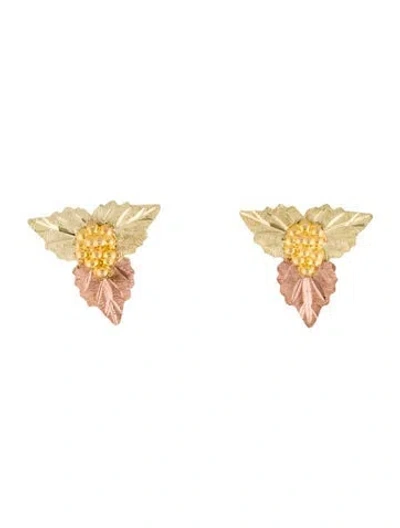 Pre-owned Earrings 10k Tri-tone Floral Stud  In Multi