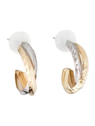 Pre-owned Earrings 10k Two-tone Hoop  In Multi