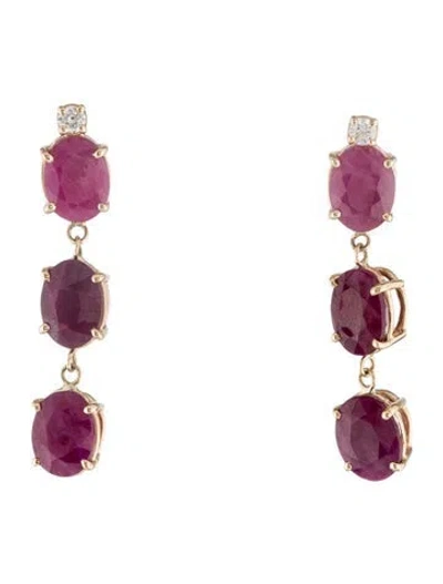 Pre-owned Earrings 14k 10.02ctw Ruby & Diamond Drop  In Multi