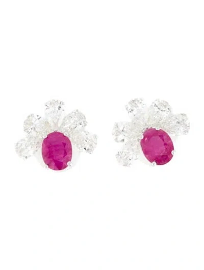 Pre-owned Earrings 14k 1.00ctw Diamond & Ruby Stud  In Multi