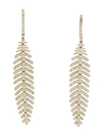Pre-owned Earrings 14k 1.00ctw Diamond Feather Drop  In Multi