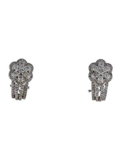 Pre-owned Earrings 14k 1.00ctw Diamond Floral Earclips In Multi