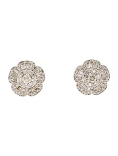 Pre-owned Earrings 14k 1.00ctw Diamond Flower Stud  In Multi
