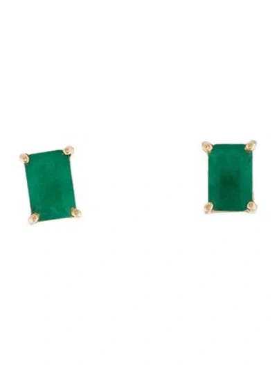 Pre-owned Earrings 14k 1.00ctw Emerald Stud  In Multi