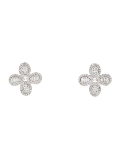 Pre-owned Earrings 14k 1.01ctw Diamond Flower Stud  In Multi