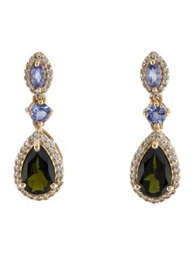 Pre-owned Earrings 14k 1.02ct Tourmaline, Tanzanite & Sapphire Drop  In Multi