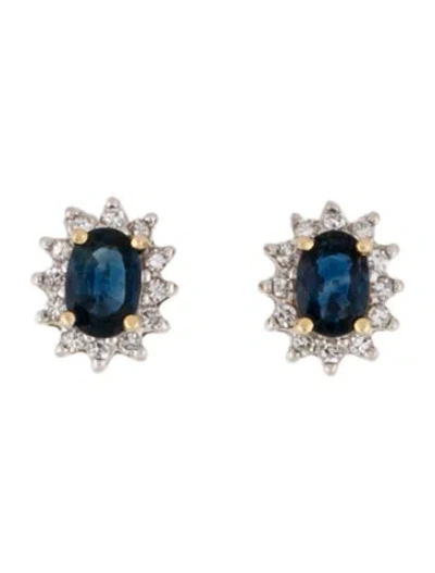 Pre-owned Earrings 14k 1.02ctw Sapphire & Diamond Starburst Stud  In Multi