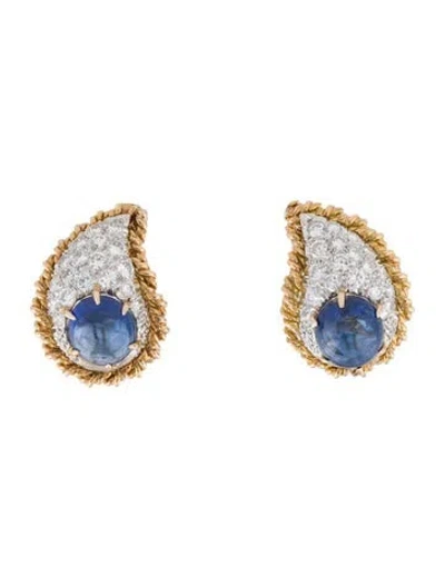 Pre-owned Earrings 14k 10.38ctw Sapphire & 1.68ctw Diamond Paisley Clip-on  In Multi