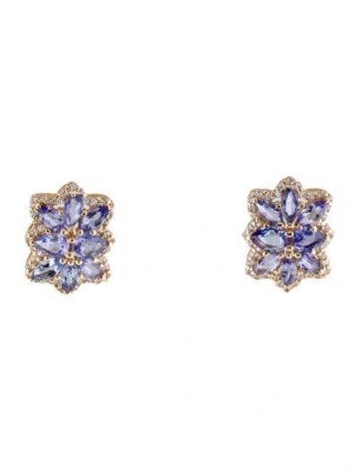 Pre-owned Earrings 14k 1.03ctw Tanzanite & Sapphire Stud  In Multi