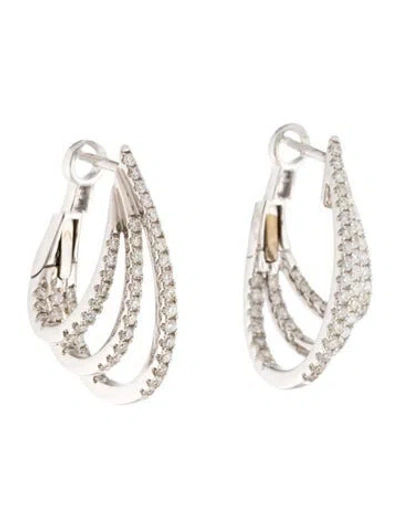 Pre-owned Earrings 14k 1.04ctw Diamond 3 Row Inside-out Hoop  In Multi