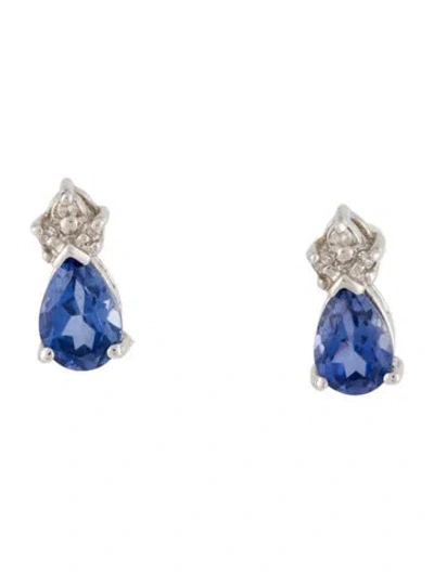 Pre-owned Earrings 14k 1.04ctw Synthetic Sapphire & Diamond Stud  In Multi