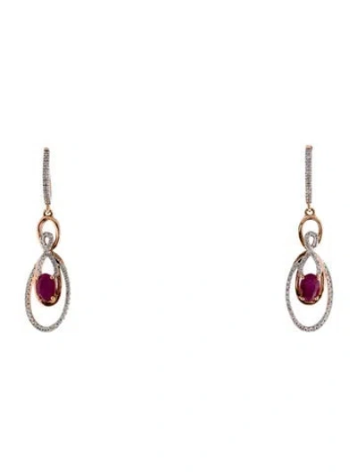Pre-owned Earrings 14k 1.05ct Ruby & Diamond Drop  In Multi