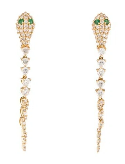 Pre-owned Earrings 14k 1.05ctw Diamond & Emerald Snake Drop  In Multi