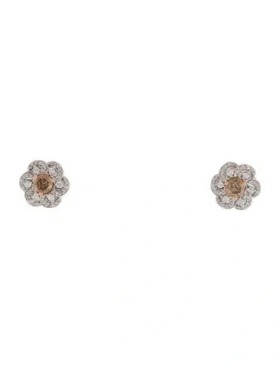 Pre-owned Earrings 14k 1.05ctw Diamond Stud With Floral Enhancer  In Multi