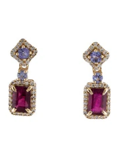 Pre-owned Earrings 14k 1.06ctw Tourmaline, Tanzanite & Sapphire Drop  In Multi