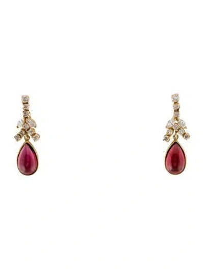 Pre-owned Earrings 14k 10.80ctw Garnet & Diamond Drop  In Multi