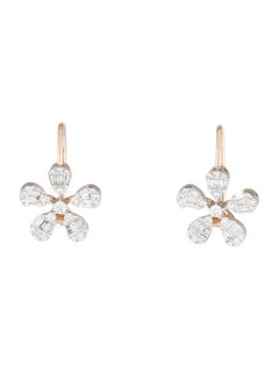 Pre-owned Earrings 14k 1.08ctw Diamond Flower Drop  In Multi