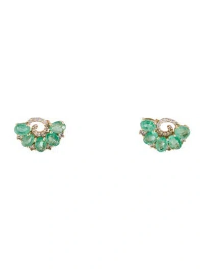Pre-owned Earrings 14k 1.08ctw Emerald & Sapphire Stud  In Multi