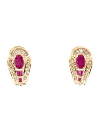 Pre-owned Earrings 14k 1.08ctw Ruby & Diamond Earclip  In Multi