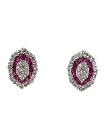 Pre-owned Earrings 14k 1.10ctw Diamond & Ruby Earclip  In Multi