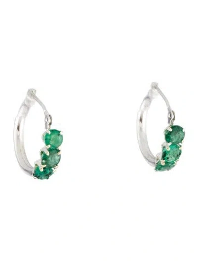 Pre-owned Earrings 14k 1.12ctw Emerald Hoop  In Multi
