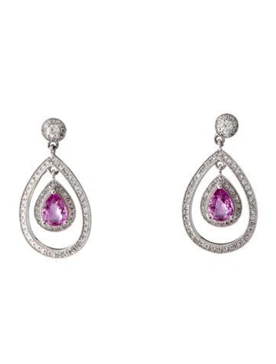 Pre-owned Earrings 14k 1.12ctw Pink Sapphire & Diamond Drop  In Multi