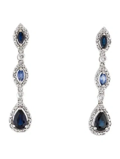 Pre-owned Earrings 14k 1.12ctw Sapphire & Diamond Drop Earirngs In Multi
