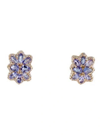 Pre-owned Earrings 14k 1.14ctw Tanzanite & Sapphire Stud  In Multi