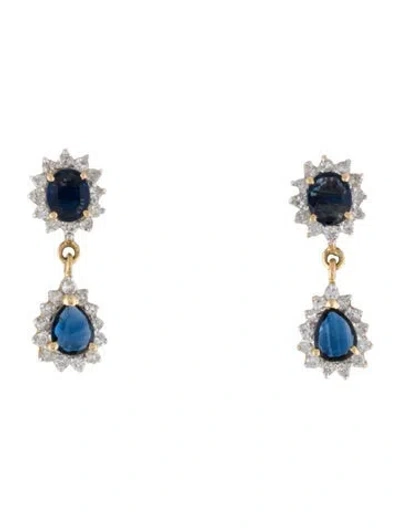Pre-owned Earrings 14k 1.18ctw Sapphire & Diamond Drop  In Multi