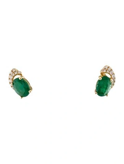 Pre-owned Earrings 14k 1.19ctw Emerald & Diamond Drop  In Multi