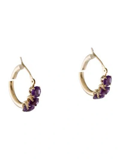 Pre-owned Earrings 14k 1.20ctw Amethyst Hoop  In Multi
