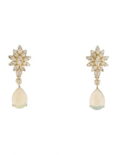 Pre-owned Earrings 14k 1.20ctw Opal & Diamond Drop  In Multi
