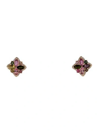 Pre-owned Earrings 14k 1.20ctw Tourmaline & Colorless Sapphire Stud  In Multi