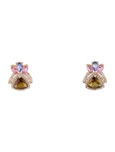 Pre-owned Earrings 14k 1.20ctw Tourmaline, Tanzanite & Sapphire Drop  In Multi