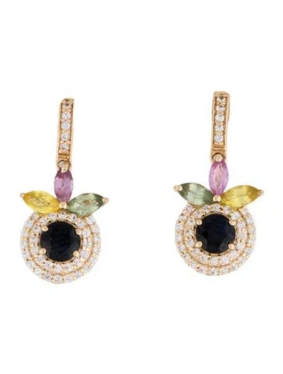 Pre-owned Earrings 14k 1.21ct Sapphire Drop  In Multi