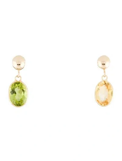 Pre-owned Earrings 14k 1.23ct Peridot & Citrine Opposing Drop  In Multi