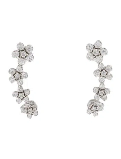 Pre-owned Earrings 14k 1.23ctw Diamond Floral Ear Climbers In Transparent