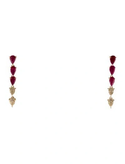 Pre-owned Earrings 14k 1.24ctw Ruby & Diamond Drop  In Multi
