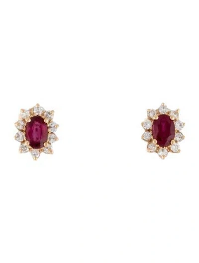 Pre-owned Earrings 14k 1.24ctw Ruby & Diamond Halo Stud  In Multi