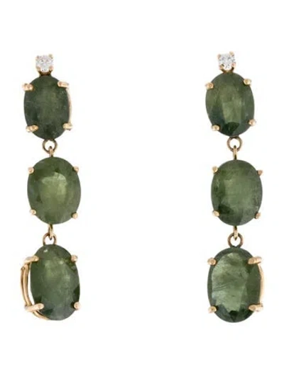Pre-owned Earrings 14k 12.54ctw Sapphire & Diamond Drop  In Multi