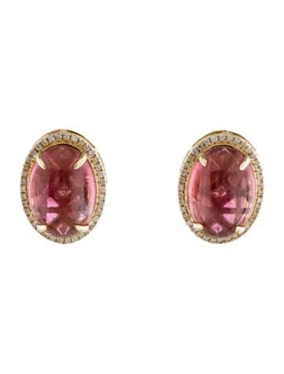 Pre-owned Earrings 14k 12.62ctw Tourmaline & Diamond Stud  In Multi