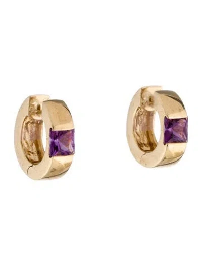 Pre-owned Earrings 14k 1.26ctw Amethyst Huggie  In Multi