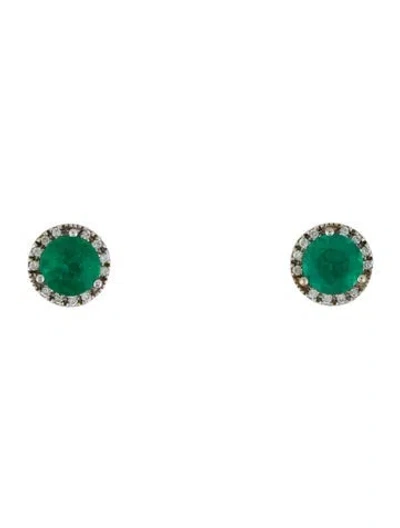 Pre-owned Earrings 14k 1.26ctw Emerald & Diamond Stud  In Multi