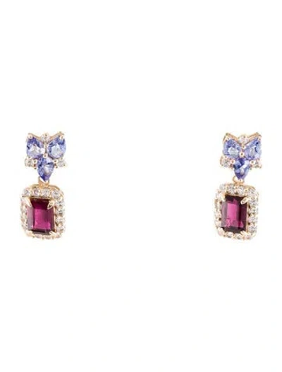 Pre-owned Earrings 14k 1.26ctw Rubellite, Tanzanite & Sapphire Drop  In Multi