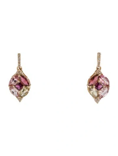Pre-owned Earrings 14k 1.28ctw Tourmaline, Garnet & Sapphire Drop  In Multi