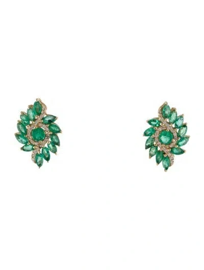 Pre-owned Earrings 14k 1.30ctw Emerald & Sapphire Stud  In Multi
