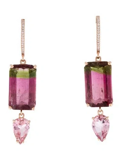 Pre-owned Earrings 14k 13.23ctw Tourmaline & Diamond Drop  In Multi